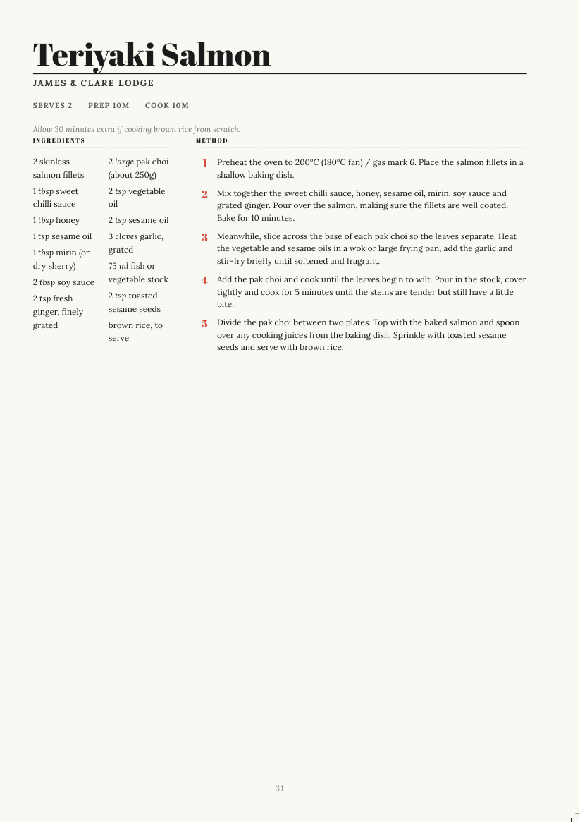 A recipe page from the book, with the lower half of the page left deliberately blank for a handwritten note